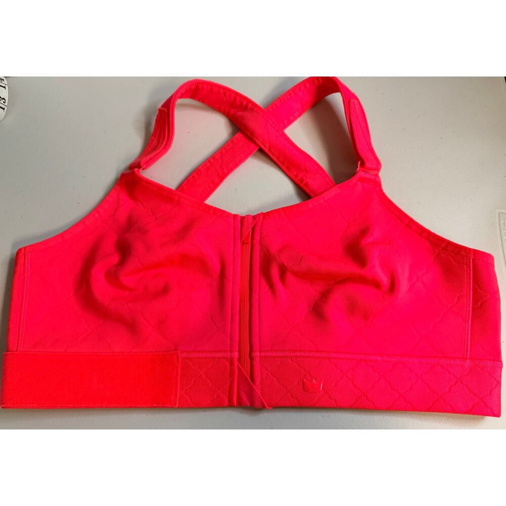 SHEFIT Bright Coral Sports Bra 2Luxe Zip Front Adjustable Straps Cross NWOTBack - Picture 4 of 9